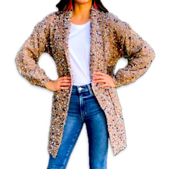 Confetti cardigan long  Mocha Cardigan Davi & Dani Boutique NWT - Picture 5 of 12